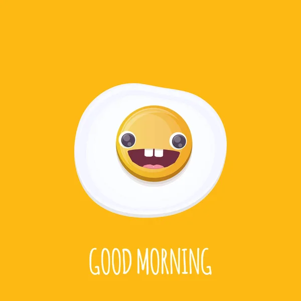 Vector divertido personaje de dibujos animados huevo frito aislado sobre fondo naranja. Funky sonriente comida de la mañana huevo frito. Buen concepto del día — Vector de stock