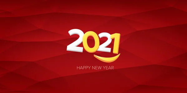 2021 Felice anno nuovo sfondo banner orizzontale o biglietto di auguri con testo. vettore 2021 nuovi numeri anno isolati su sfondo orizzontale rosso — Vettoriale Stock