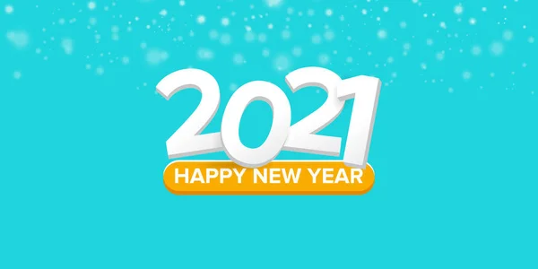 2021 Feliz año nuevo fondo de banner horizontal o tarjeta de felicitación con texto. vector 2021 números de año nuevo aislados sobre un fondo horizontal turquesa con la caída de copos de nieve — Vector de stock