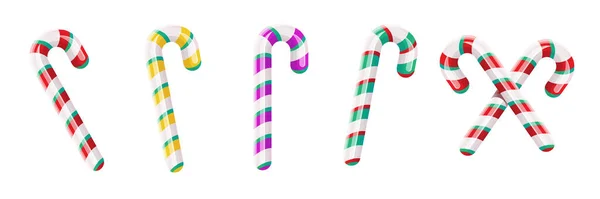 Christmas candy canes set isolated on white background. Xmas Stripped cartoon lolipops collection. Vector candy cane — Stock Vector