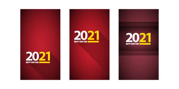 2021年快乐新年垂直横幅背景集或贺卡与文字。矢量2021新年数字隔离在垂直红色背景。新年故事设计模板集 — 图库矢量图片