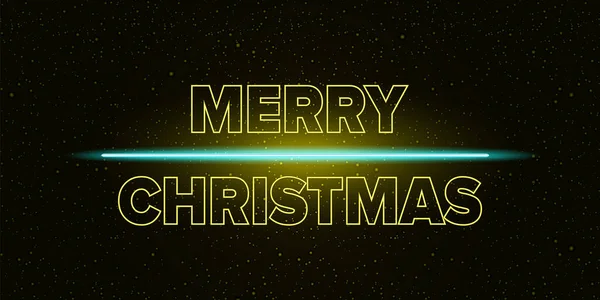 Merry Christmas horizontal banner with neon greeting text. Merry Christmas flyer, card or invitation with starry space and text — Stockvektor