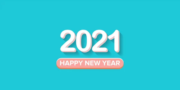 2021 Gelukkig nieuwjaar creatief ontwerp horizontale banner achtergrond of wenskaart met tekst. vector 2021 nieuwjaarsgetallen met schaduw geïsoleerd op azuurblauwe abstracte achtergrond — Stockvector