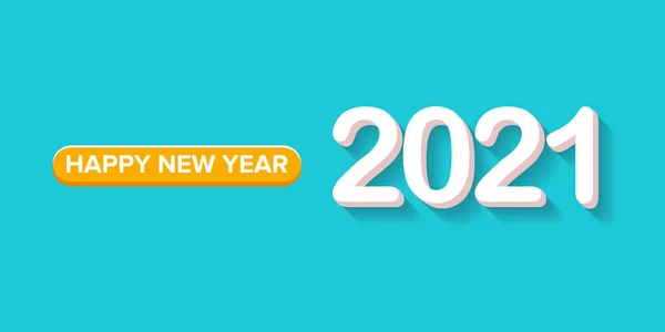 2021 Feliz año nuevo diseño creativo horizontal banner fondo o tarjeta de felicitación con texto. vector 2021 números de año nuevo con sombra aislada sobre fondo abstracto azul — Vector de stock