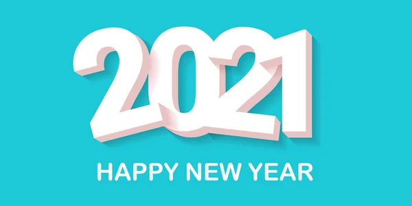 2021 Felice anno nuovo disegno creativo banner orizzontale sfondo o biglietto di auguri con testo. vettore 2021 nuovi numeri anno con ombra isolata su sfondo azzurro astratto — Vettoriale Stock