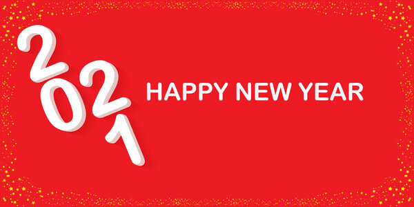 2021 Happy new year creative design horizontal banner background or greeting card with text. vector 2021 new year numbers with shadow isolated on red abstract background