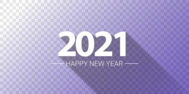 2021 Mutlu yıllar yatay afiş arkaplanı ya da mesajlı tebrik kartı. Şeffaf yatay arkaplan üzerinde izole edilmiş 2021 yeni yıl sayısı