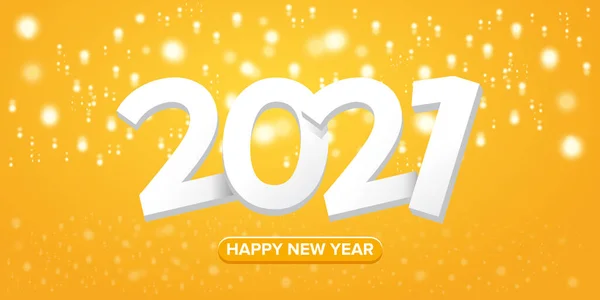 2021年新年快乐横幅背景或贺卡与文字。在橙色背景下与灯光隔离的2021年新年数字 — 图库矢量图片