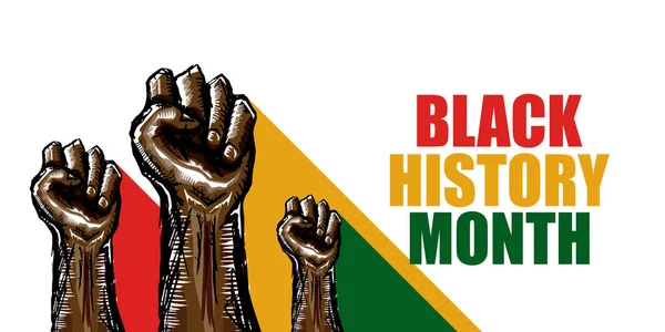 Διάνυσμα μαύρο ιστορία μήνα οριζόντια banner ή αφίσα με μαύρο άνδρα γροθιά απομονώνονται σε λευκό φόντο. — Διανυσματικό Αρχείο