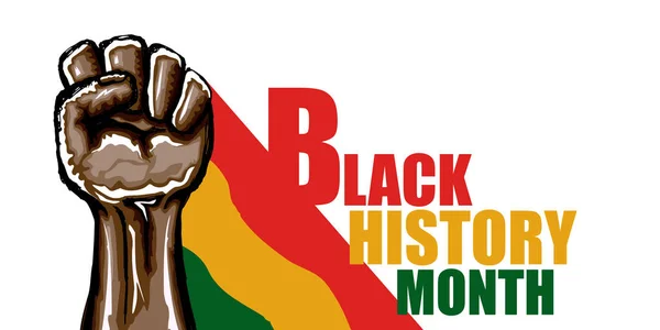 Διάνυσμα μαύρο ιστορία μήνα οριζόντια banner ή αφίσα με μαύρο άνδρα γροθιά απομονώνονται σε λευκό φόντο. — Διανυσματικό Αρχείο