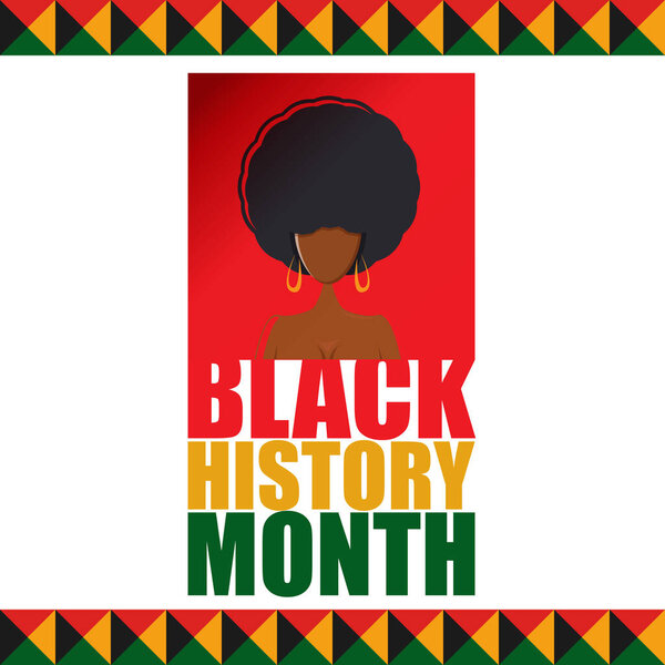 Vector black history month banner or poster with afro woman isolated on white background