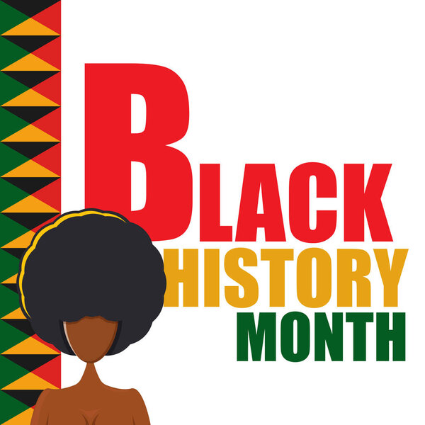 Vector black history month banner or poster with afro woman isolated on white background