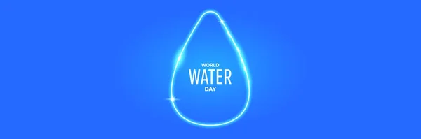 Plantilla de diseño de banner horizontal de estilo neón del día mundial del agua. 22 marzo Día internacional del agua concepto de neón ilustración vectorial horizontal con texto y agua sobre fondo de agua azul. — Vector de stock