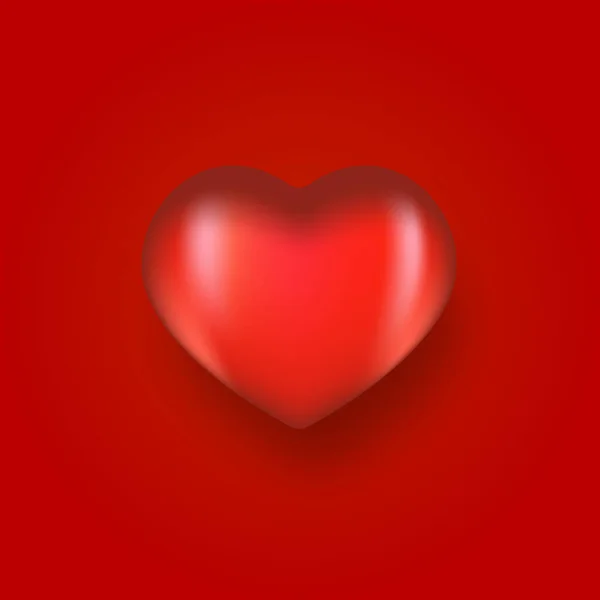 Vector 3D realistisk glänsande hjärta ikon med mjuk skugga isolerad på röd klassisk bakgrund. Kärleksikon eller underteckna på rött — Stock vektor