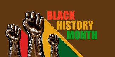 Siyah vektör tarihi ayı yatay afişi veya kahverengi arkaplanda siyah adam yumruğu izole afişi.