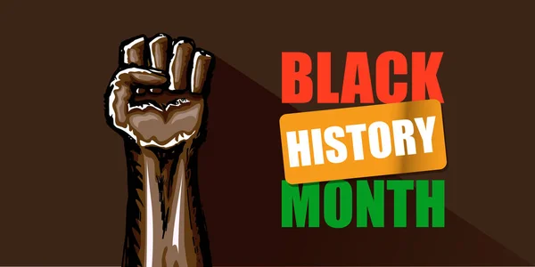 Διάνυσμα μαύρο ιστορία μήνα οριζόντια πανό ή αφίσα με μαύρο άνδρα γροθιά απομονώνονται σε καφέ φόντο. — Διανυσματικό Αρχείο