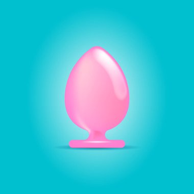 Vector 3d realistic butt plug isolated on turquoise background. Pink Anal dildo toy icon or label