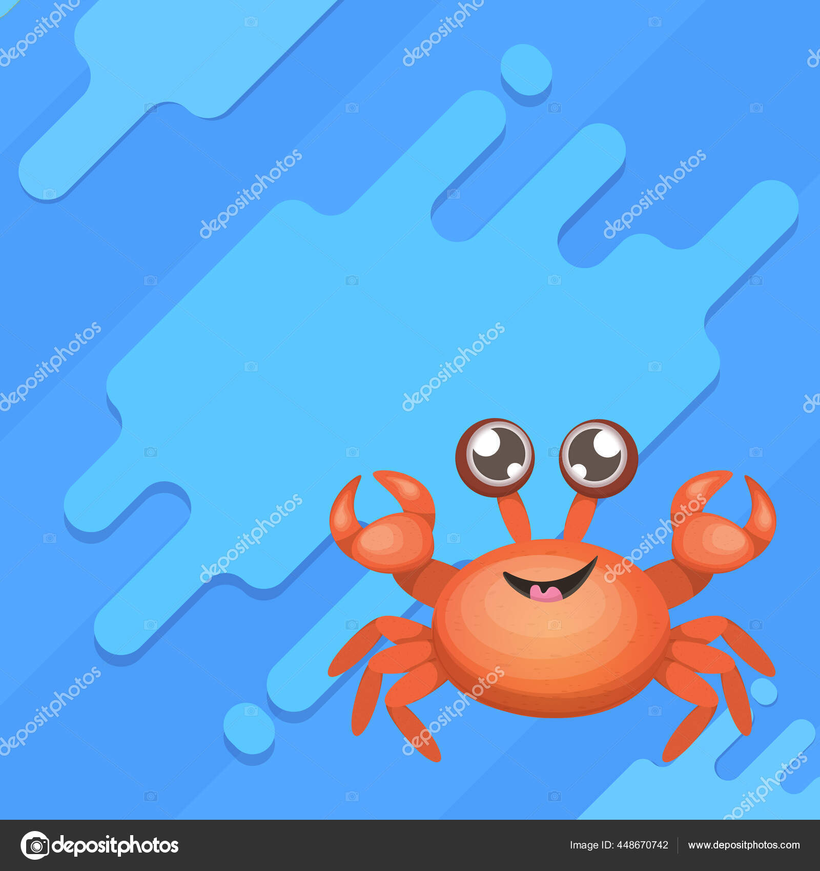 Karakter Kepiting Merah Kartun Dengan Cakar Terisolasi Di Backgound Biru Tanda Hewan Air Ikon Makanan Laut Atau Logo Stok Vektor Zm1ter 448670742