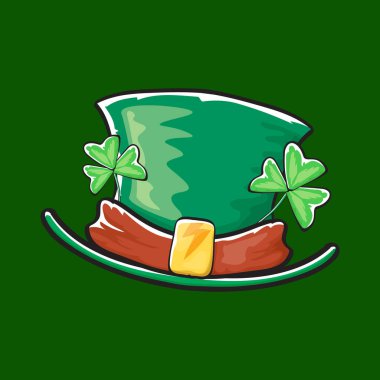 Yeşil arka planda izole edilmiş Aziz Patriks şapkası çizilmiş. Aziz Patriks Günü çıkartması