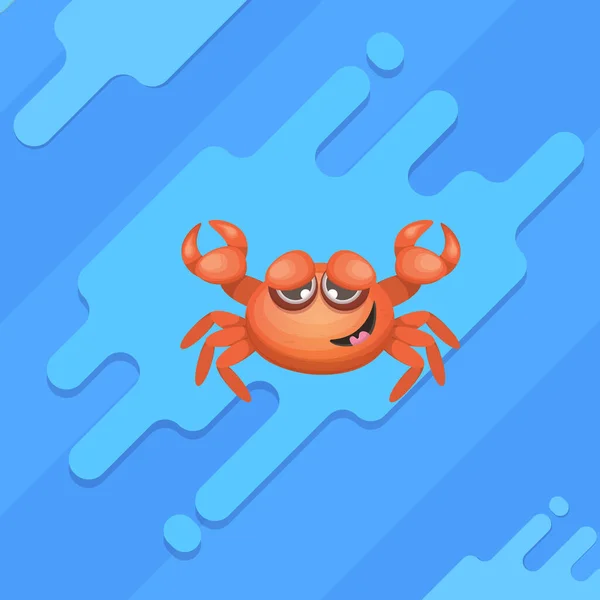 Kreslený červený krab s drápy izolovanými na modrém hřbetě. Znamení vodních živočichů. Ikona nebo logo mořských plodů — Stockový vektor