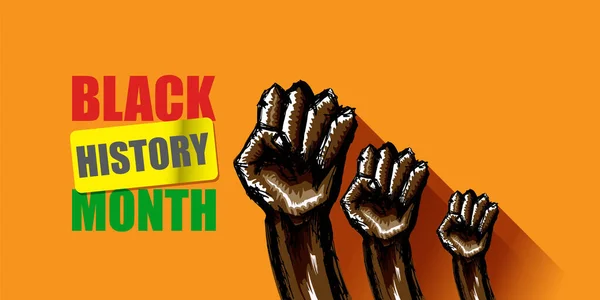 Διάνυσμα μαύρο ιστορία μήνα οριζόντια banner ή αφίσα με μαύρο άνδρα γροθιά απομονώνονται σε πορτοκαλί φόντο. — Διανυσματικό Αρχείο