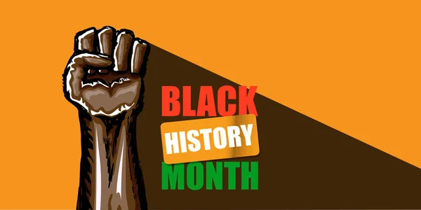 Διάνυσμα μαύρο ιστορία μήνα οριζόντια banner ή αφίσα με μαύρο άνδρα γροθιά απομονώνονται σε πορτοκαλί φόντο. — Διανυσματικό Αρχείο