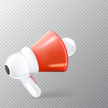 Şeffaf arkaplanda izole edilmiş vektör 3d kırmızı megafon simgesi. Çizgi film hoparlörü ya da hoparlör etiketi ya da işareti
