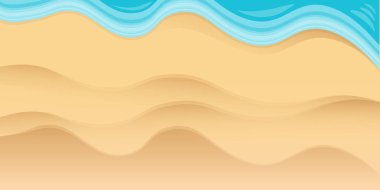 Altın kum ve turkuaz okyanus dalgalarıyla kaplı yaz mevsiminin en iyi manzarası. Vector yaz plaj partisi broşürü ya da tropikal sahili olan poster tasarımı şablonu