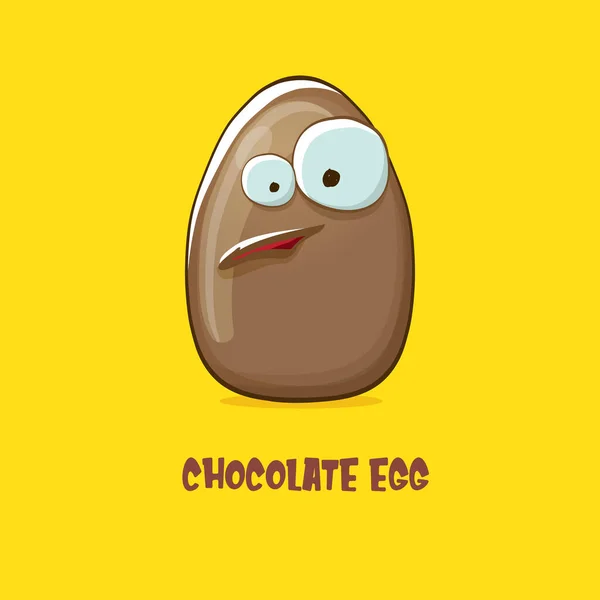 Caricatura chocolate Pascua huevo personajes de dibujos animados aislados sobre fondo amarillo. Mi nombre es huevo vector concepto ilustración. funky dulce chocolate Pascua huevo carácter con ojos y boca Vectores De Stock Sin Royalties Gratis