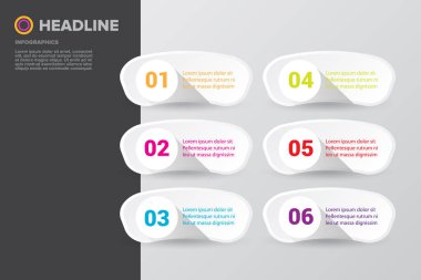 Gri arkaplan üzerine kurulmuş modern beyaz kağıt web Infographic kare pankartlarının vektörü. Vektör illüstrasyonu iş akışı düzeni, adım diyagramı, sayı seçenekleri, web tasarımı ve sunum için kullanılabilir