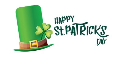 Aziz Patricks 'in vektör günü yatay afişi. Beyaz arka planda yeşil funky patricks şapkası. Aziz Patricks poster, el ilanı veya web afişi tasarım şablonu