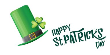 Aziz Patricks 'in vektör günü yatay afişi. Beyaz arka planda yeşil funky patricks şapkası. Aziz Patricks poster, el ilanı veya web afişi tasarım şablonu