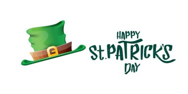 Aziz Patricks 'in vektör günü yatay afişi. Beyaz arka planda yeşil funky patricks şapkası. Aziz Patricks poster, el ilanı veya web afişi tasarım şablonu