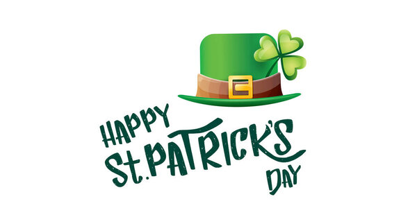 Векторный день святых патриков горизонтальное знамя с приветственным текстом и зеленой фанки шляпы патриков на белом фоне. День святого Патрика плакат, флаер или шаблон веб-баннера