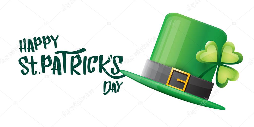 Vector saint patricks day horizontal banner with greeting text and green funky patricks hat on white background. saint patricks day poster or web banner design template