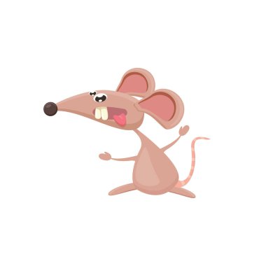 Beyaz arka planda izole edilmiş komik fare hayvan vektörü. Küçük sevimli gülümseyen fare karakteri