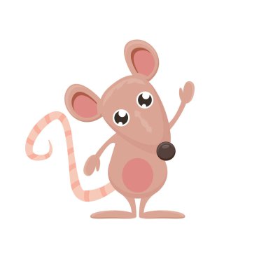 Beyaz arka planda izole edilmiş komik fare hayvan vektörü. Küçük sevimli gülümseyen fare karakteri