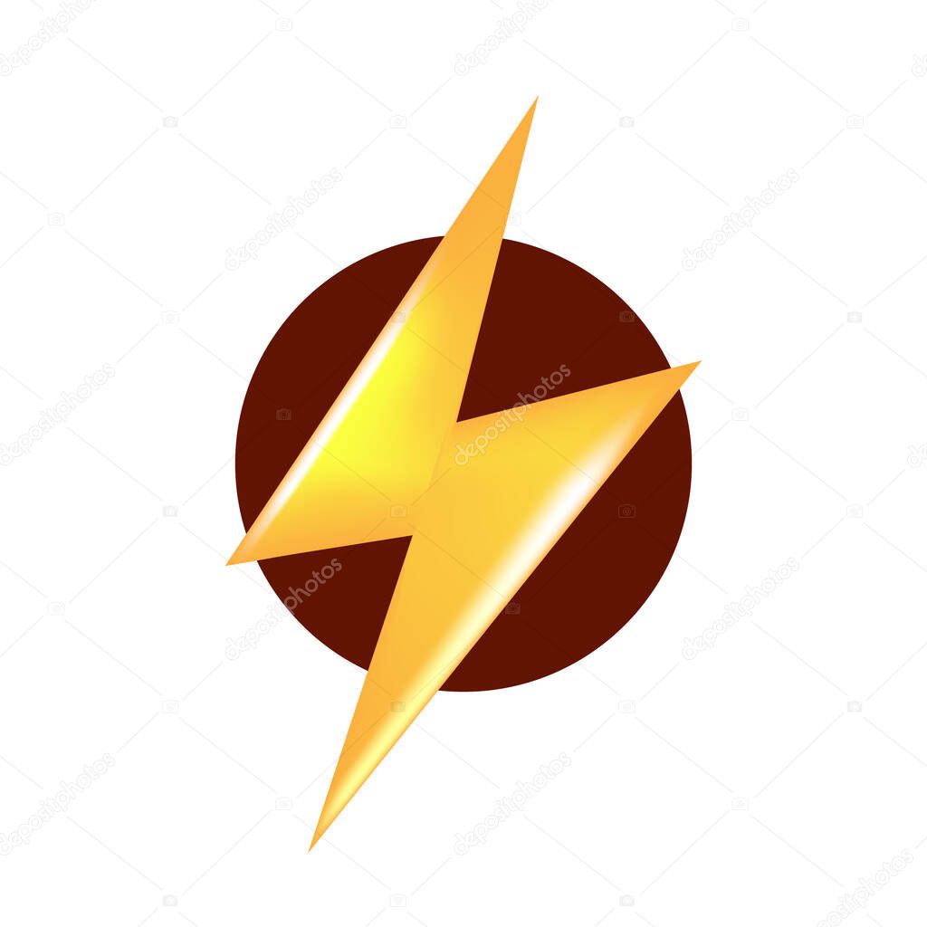 Vector golden lightning bolt isolated on white background. Super speed hero sign or label