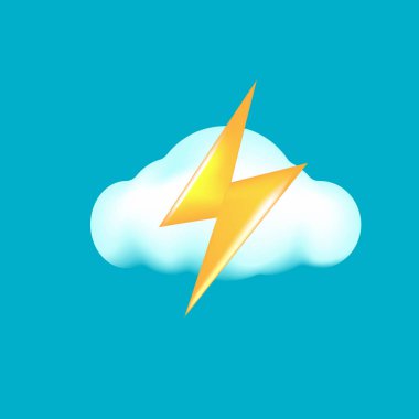 Turkuaz arka planda izole edilmiş yıldırımlı vektör bulutu. Yağmurlu bahar hava durumu ikonu. Storm vektör tasarım şablonu