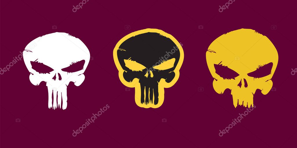 Vector cartoon skull set isolated on white background. Skull tattoo design collection