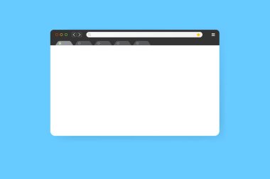 Modern web tarayıcı dizaynı mavi arkaplanda izole edildi. Gölgeli bir web ekran modeli. Arama çubuğu ve düğmeleri olan internet boş web sayfası konsepti. Vektör illüstrasyonu