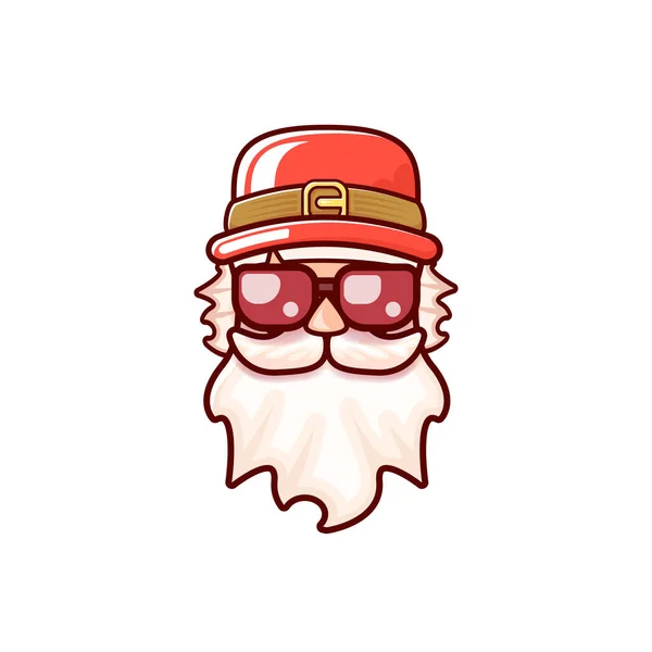 Santa Claus head with Santa red hat and hipster sunglasses isolated on white Christmas background. Santa label or sticker design — Stock Vector