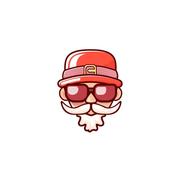 Cabeza de Santa Claus con sombrero rojo de Santa y gafas de sol hipster aisladas sobre fondo blanco de Navidad. Etiqueta de Santa o diseño de pegatina — Vector de stock