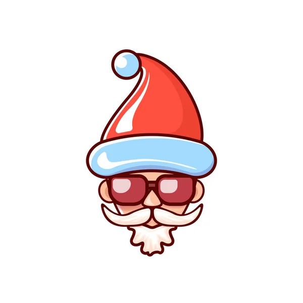Nikolauskopf mit roter Weihnachtsmütze und Hipster-Sonnenbrille isoliert auf weißem Weihnachtshintergrund. Weihnachtsmann Etikett oder Aufkleber Design — Stockvektor
