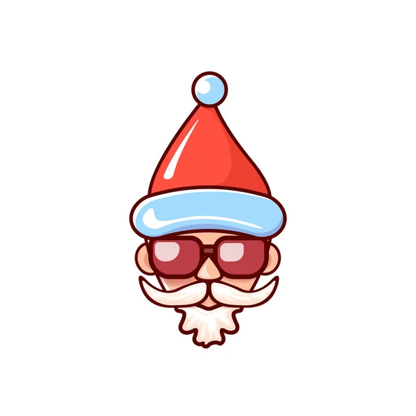 Cabeza de Santa Claus con sombrero rojo de Santa y gafas de sol hipster aisladas sobre fondo blanco de Navidad. Etiqueta de Santa o diseño de pegatina — Vector de stock