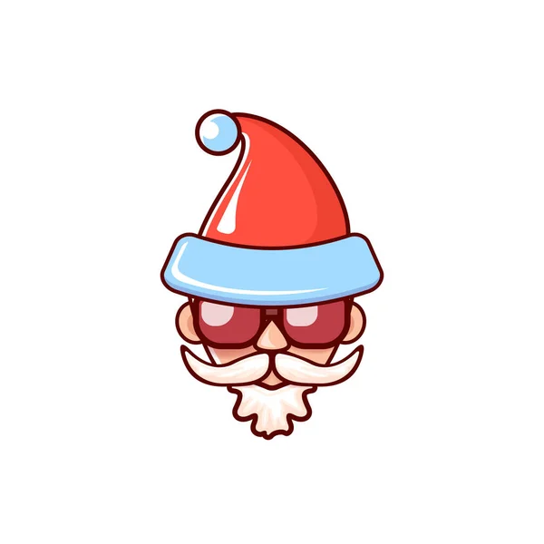 Papai Noel cabeça com chapéu vermelho de Papai Noel e óculos de sol hipster isolado no fundo de Natal branco. Etiqueta de Papai Noel ou design de etiqueta — Vetor de Stock