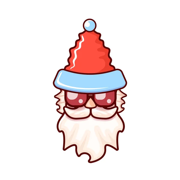 Tête de Père Noël avec chapeau rouge et lunettes de soleil hipster isolé sur fond de Noël blanc. Étiquette ou autocollant Santa design — Image vectorielle