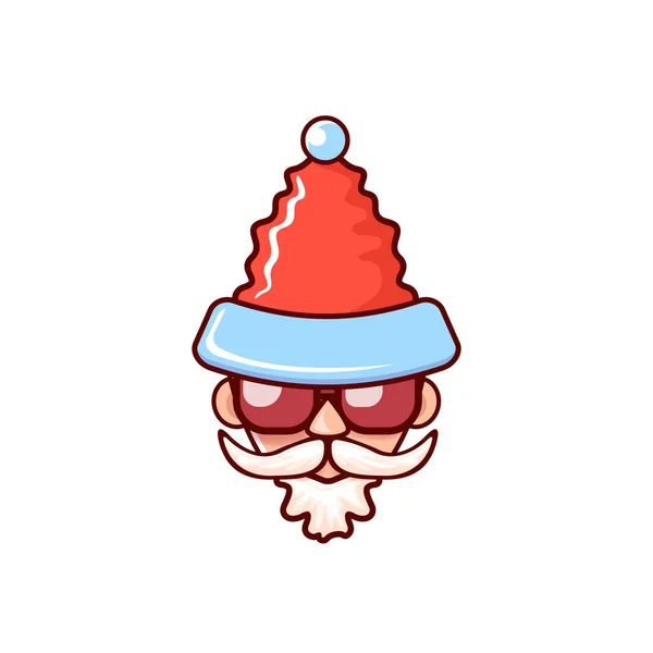 Santa Claus κεφάλι με Σάντα κόκκινο καπέλο και hipster γυαλιά ηλίου που απομονώνονται σε λευκό φόντο Χριστούγεννα. Σχεδιασμός ετικέτας ή αυτοκόλλητου — Διανυσματικό Αρχείο