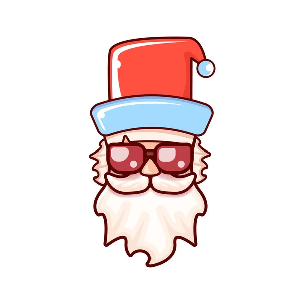 Santa Claus hlava s Santa červený klobouk a hipster sluneční brýle izolované na bílém vánočním pozadí. Santa štítek nebo nálepka design — Stockový vektor