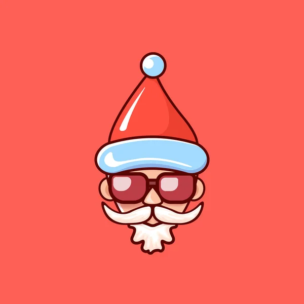 Santa Claus head with Santa red hat and hipster sunglasses isolated on red Christmas background. Santa label or sticker design — Stock Vector